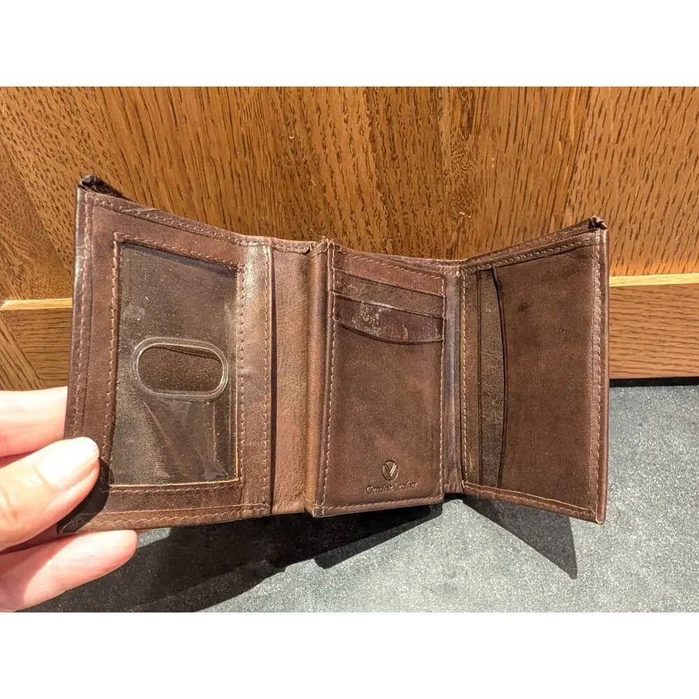 Valenchi Genuine Soft Brown Leather Trifold Wallet Men's